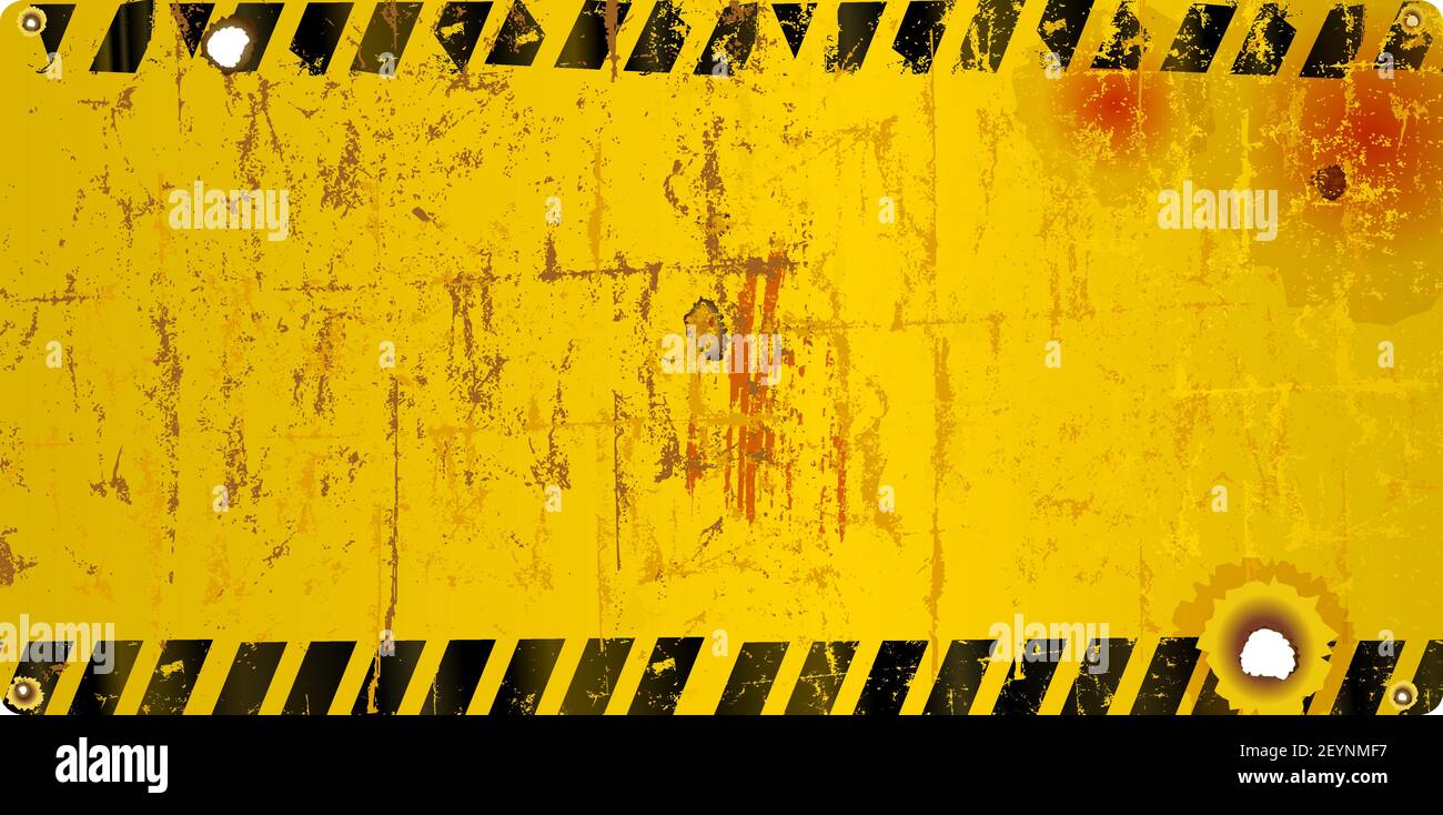 Grungy blank and empty sign, yellow with hazard stripes,worn and rusty, design element,vector illustration, free copy space Stock Vector