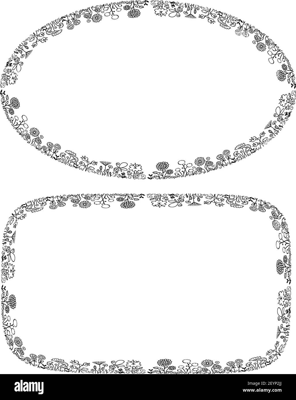 vector black and white flowers border background set Stock Vector