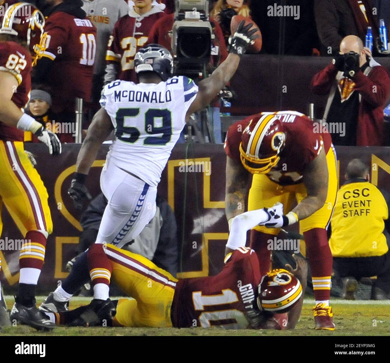 Washington Redskins quarterback Robert Griffin III celebrates a