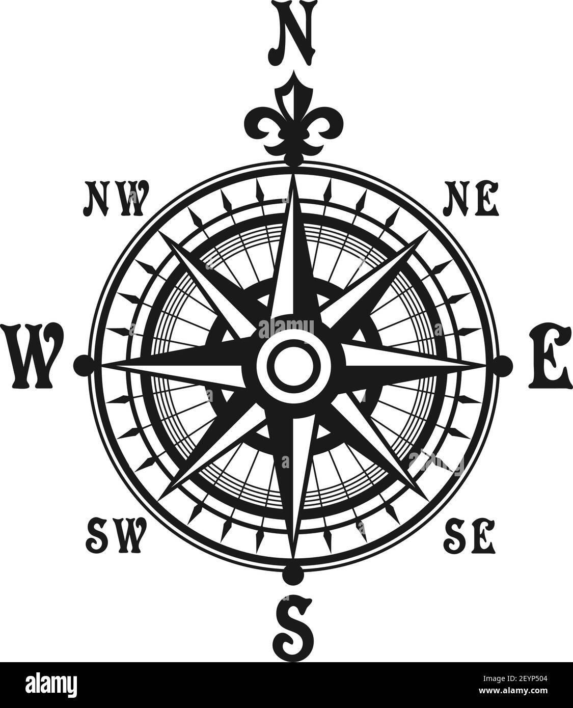 Wind of rose isolated compass navigation symbol with south, west, east ...