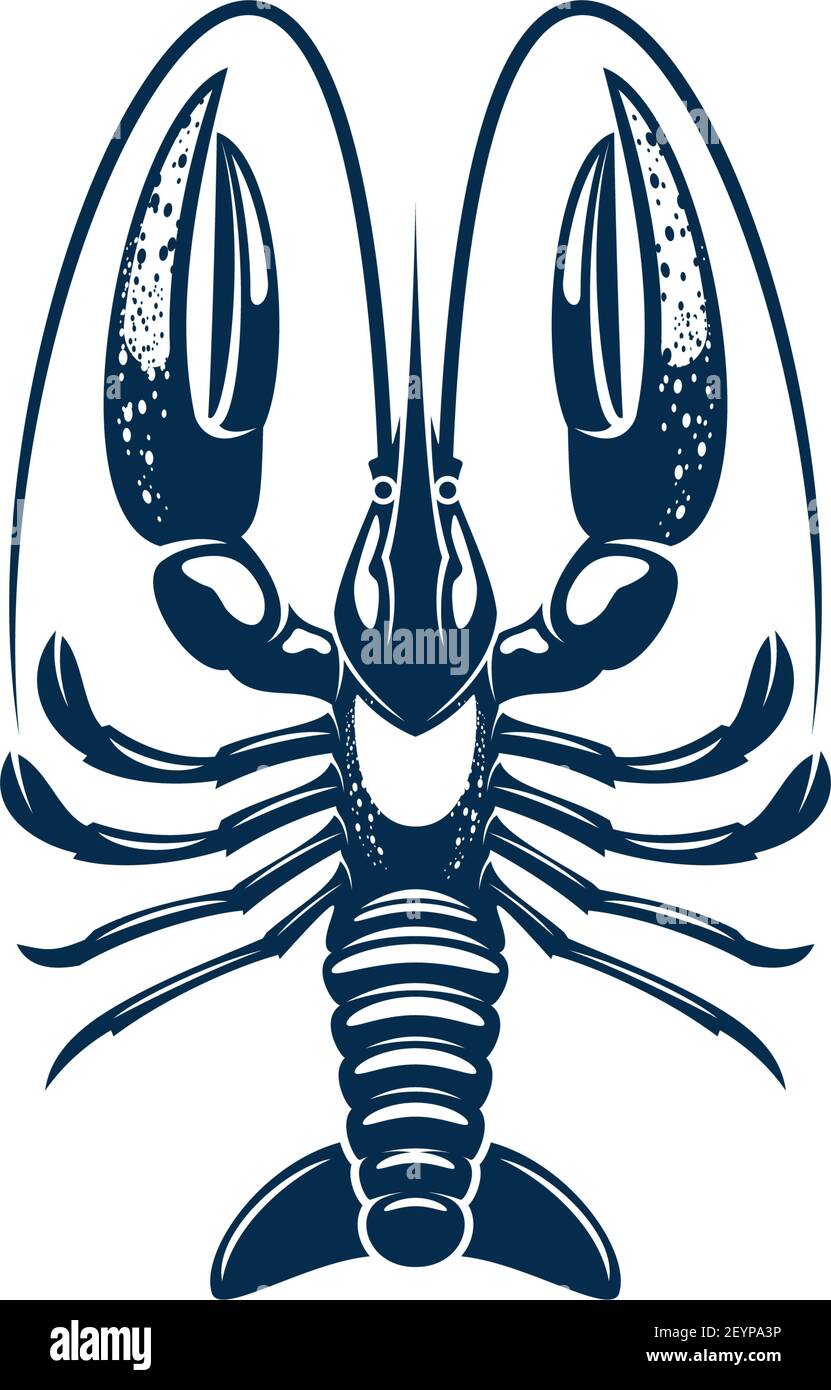 Lobster seafood animal isolated crustacean with big claws. Vector large marine crayfish with claws Stock Vector