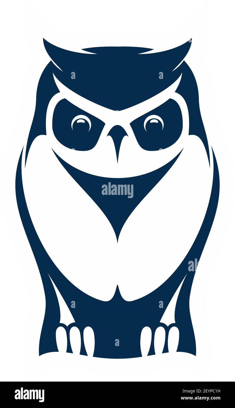 Wild owl isolated wise bird mascot. Vector feathered animal, symbol of