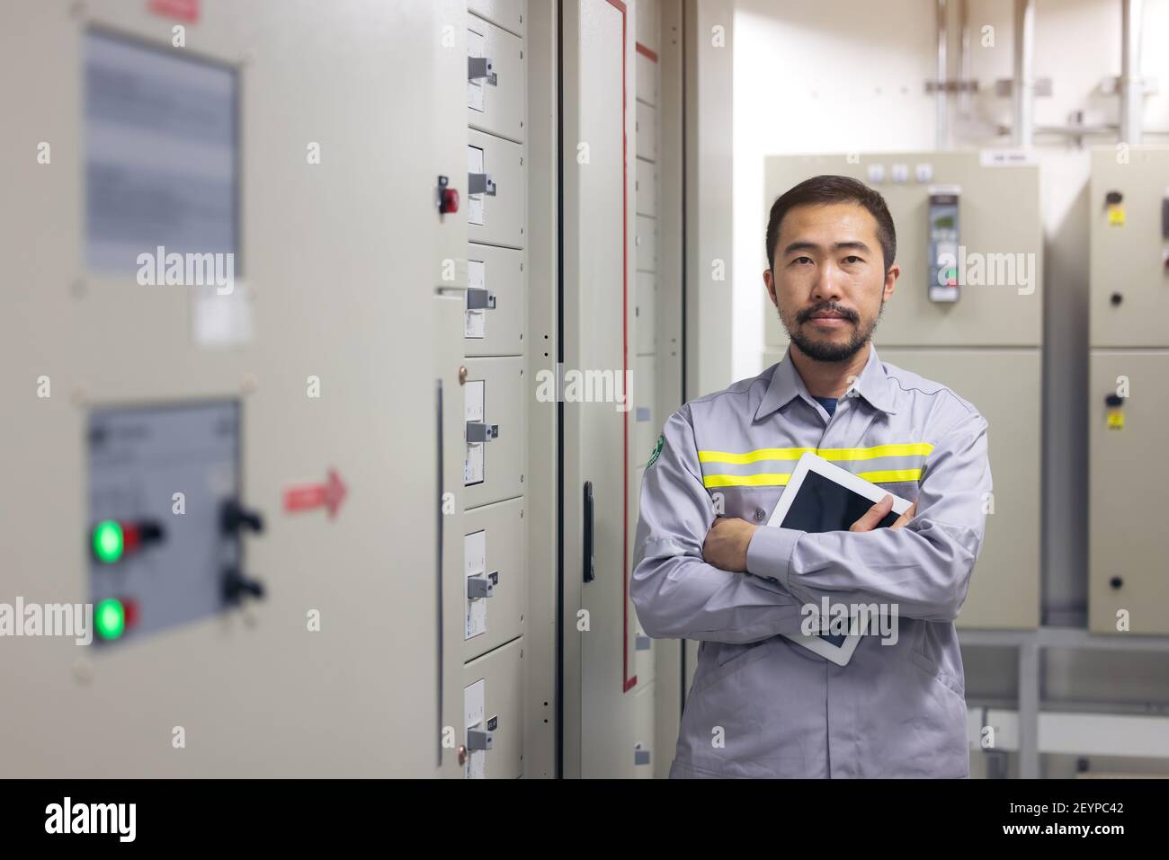 Portrait of engineer Power Systems in factory, industry Stock Photo Alamy