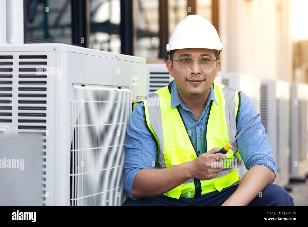 Ac air appliance change checking clean condition Stock Photo