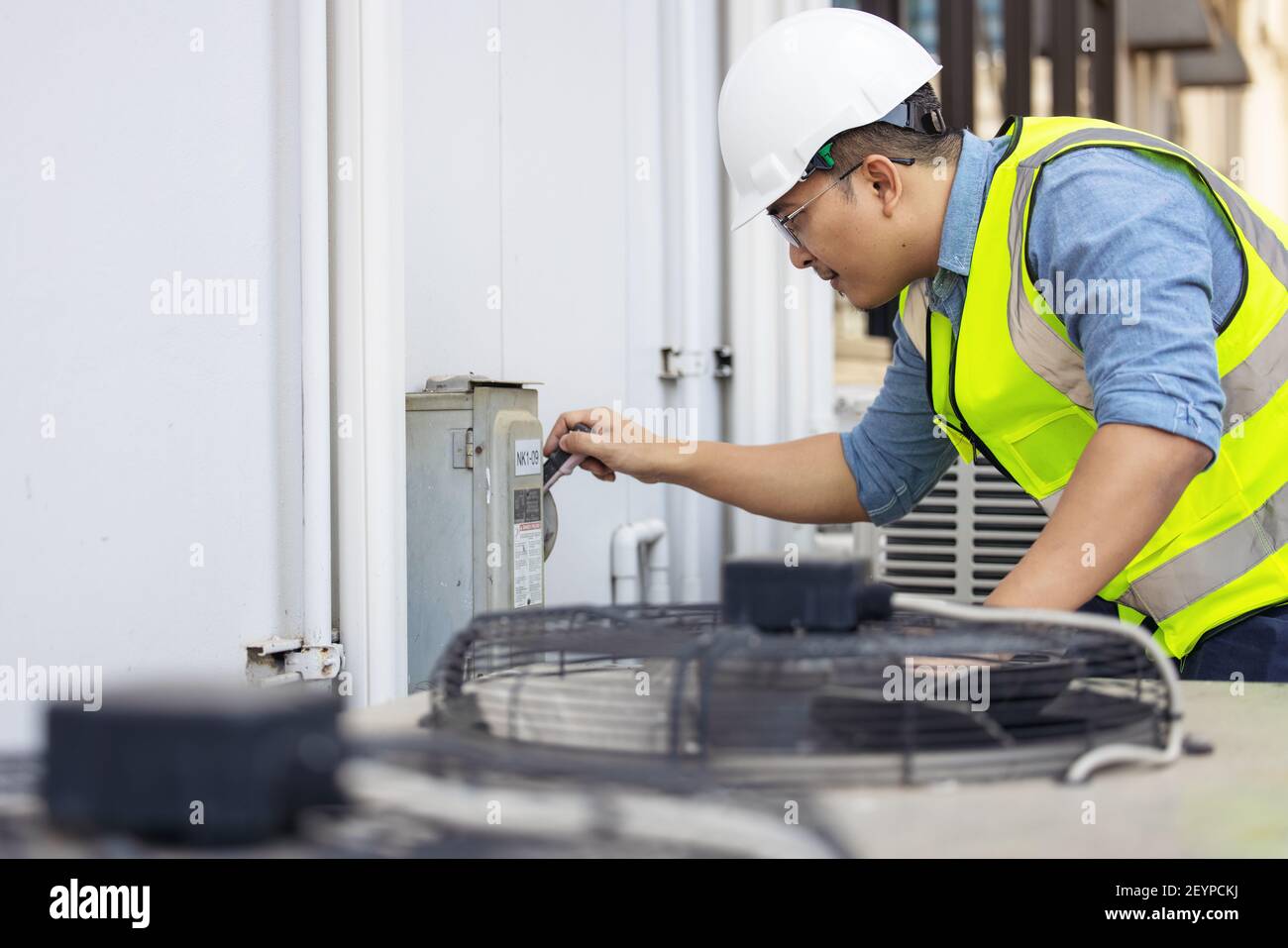 Ac air appliance change checking clean condition Stock Photo