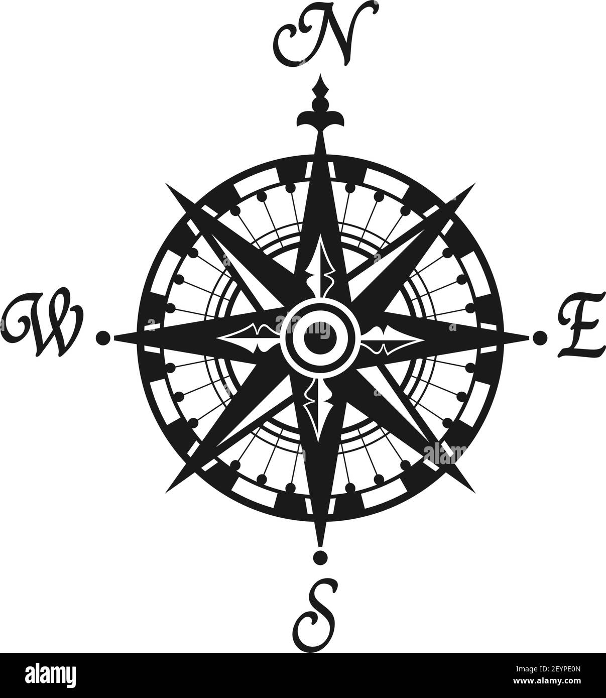 Compass vintage monochrome symbol with world sides isolated wind of ...