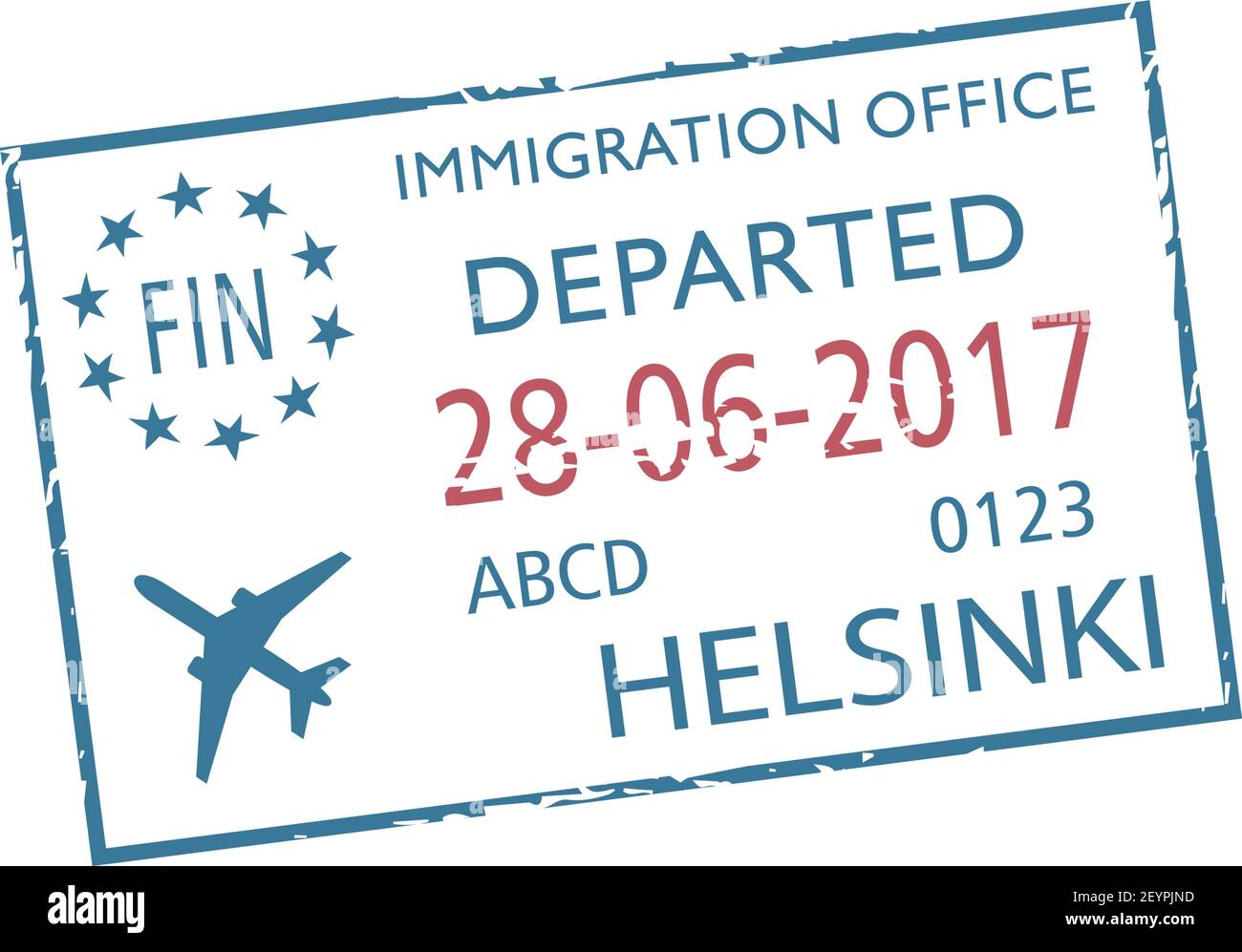 Departed from Helsinki isolated visa stamp. Vector Finland immigration office seal template with date and plane Stock Vector