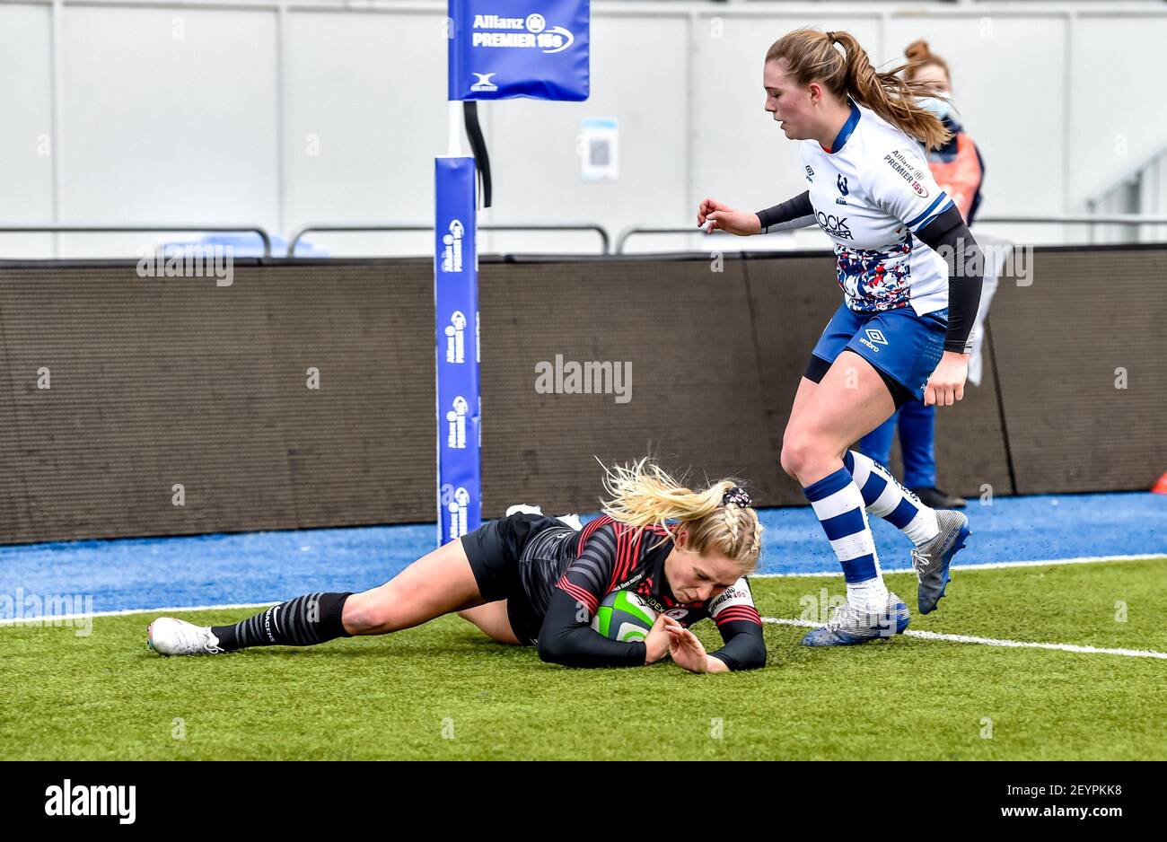 London, UK. 06th Mar, 2021. Emma Uren of Saracens Women scores Saracens Women second try of the first half during the Womens Allianz Premier 15s match between Saracens Women and Bristol Bears Women at the Stonex Stadium, London, England on 6 March 2021. Photo by Phil Hutchinson. Editorial use only, license required for commercial use. No use in betting, games or a single club/league/player publications. Credit: UK Sports Pics Ltd/Alamy Live News Stock Photo