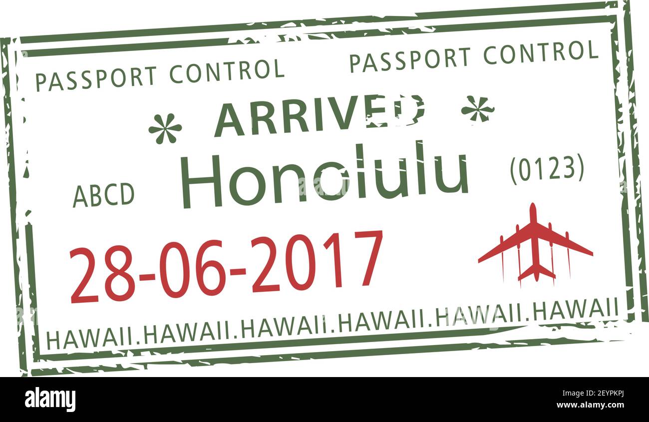 Honolulu, visa stamp, arrived to Hawaii mark in passport isolated. Vector official immigration