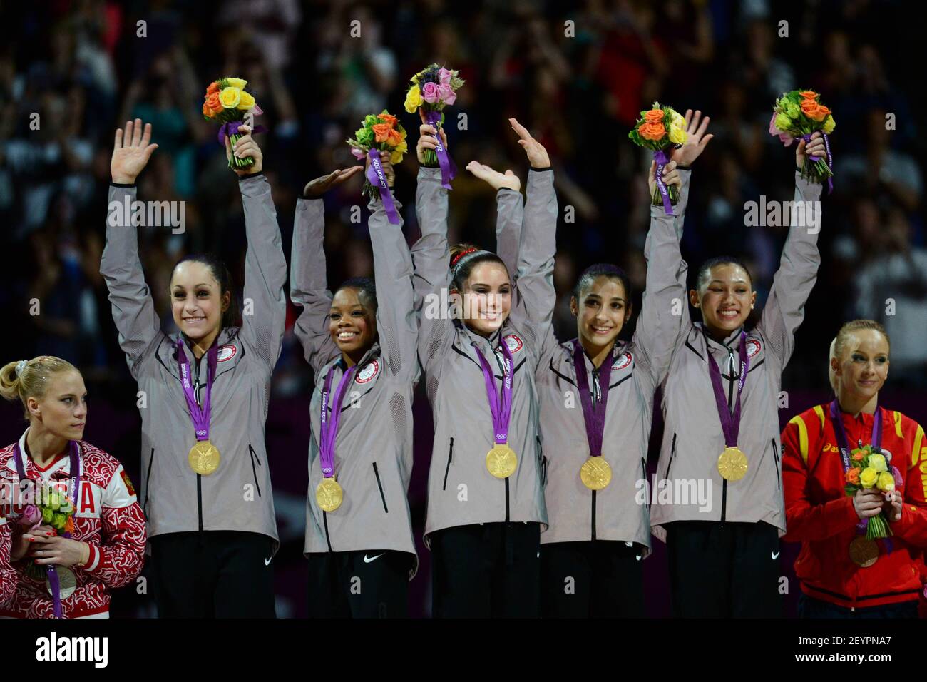 Jul 31 12 London United Kingdom Usa Gymnasts Center L R Jordyn Wieber Gabrielle Douglas Mckayla Maroney Alexandra Raisman And Kyla Ross Salute On The Podium After Receiving Their Gold Jul 31 12 London United Kingdom Usa Gymnasts Center L R Jordyn Wieber Gabrielle Douglas Mckayla Maroney Alexandra Raisman And Kyla Ross Salute On The Podium After Receiving Their Gold