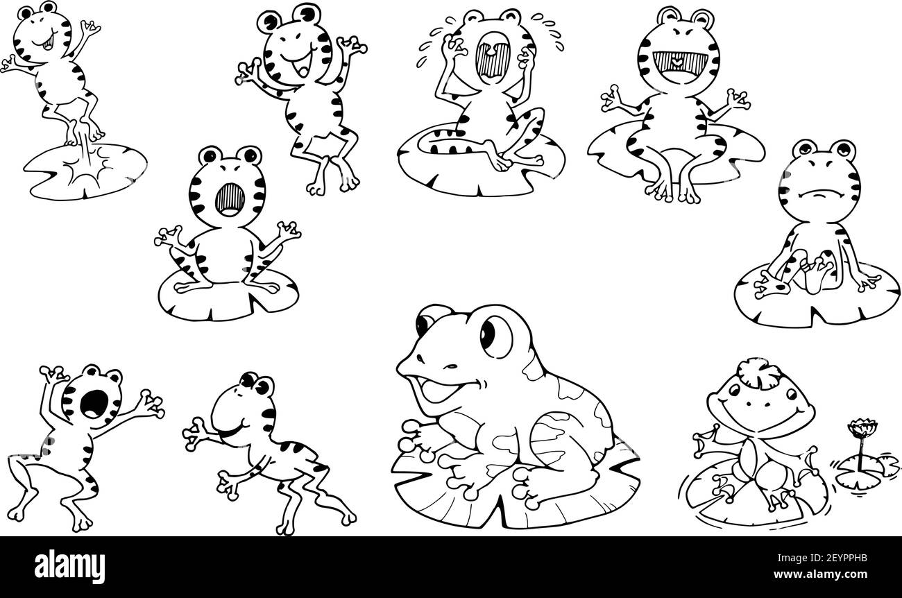 Vector cartoon frogs action emoji set hires stock photography and