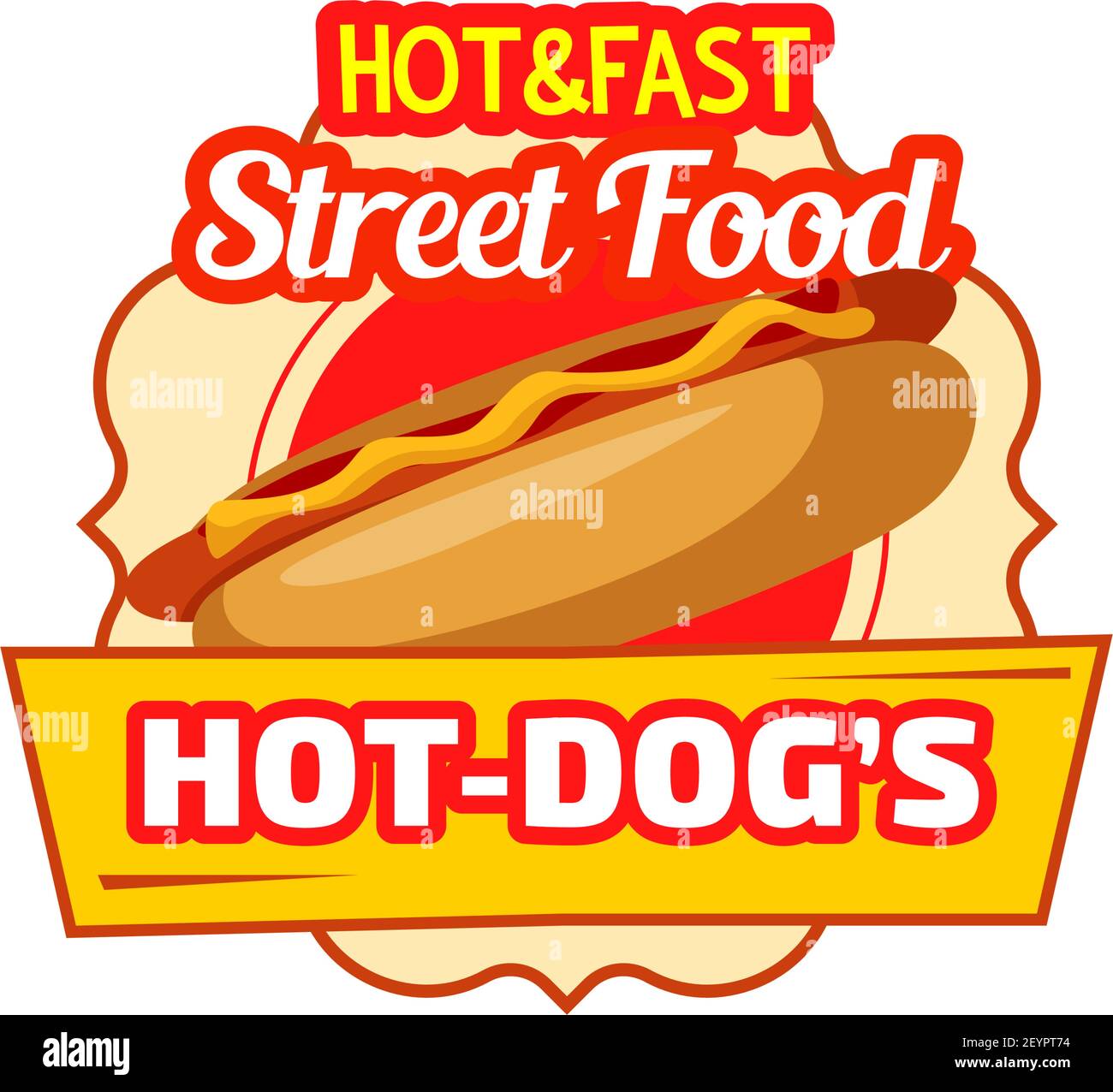 Hot dog street food icon for cinema fast food bar snack menu. Vector