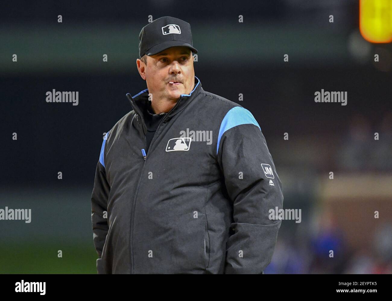 Apr 03, 2019: MLB umpire Marty Foster #60 during an MLB game between the  Houston Astros and the Texas Rangers at Globe Life Park in Arlington, TX  Texas defeated Houston 4-0 Albert