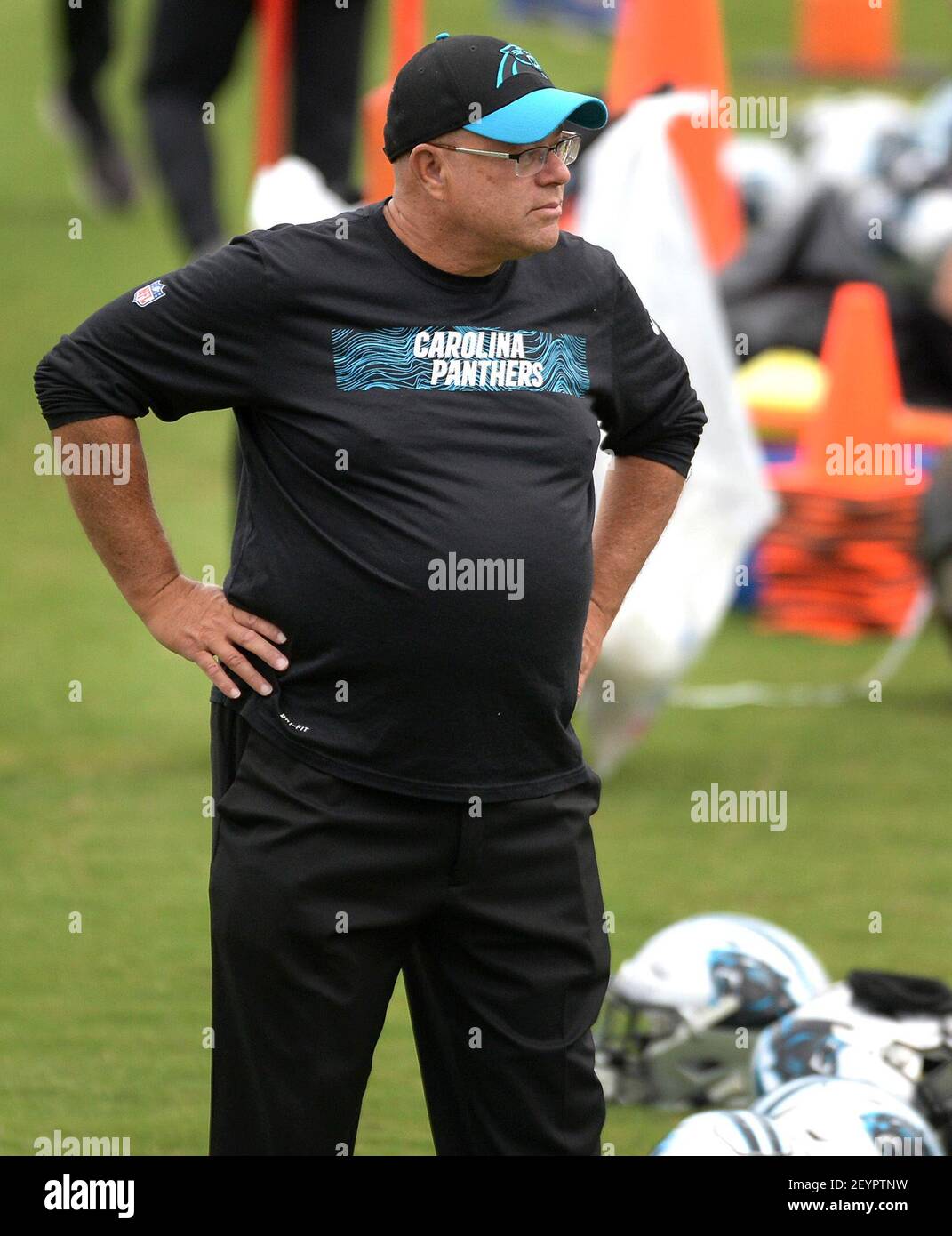 Carolina Panthers team owner David Tepper watches the players