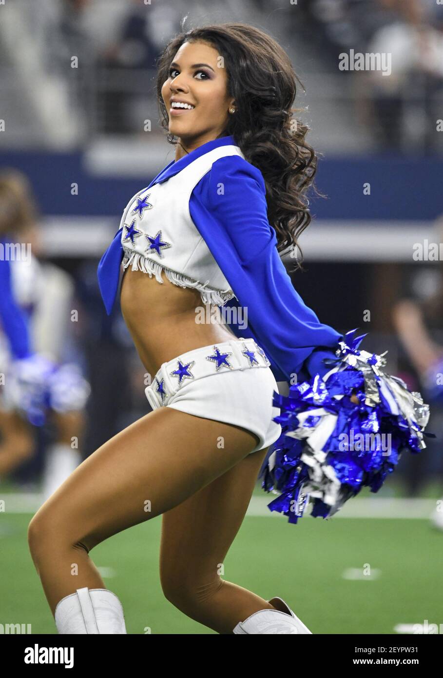 Oct 6, 2019: The Dallas Cowboys Cheerleaders perform during an NFL game  between the Green Bay Packers and the Dallas Cowboys at AT&T Stadium in  Arlington, TX Green Bay defeated Dallas 34-24