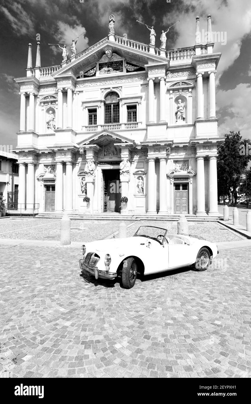 Historic europe red car and sunlight Stock Photo Alamy