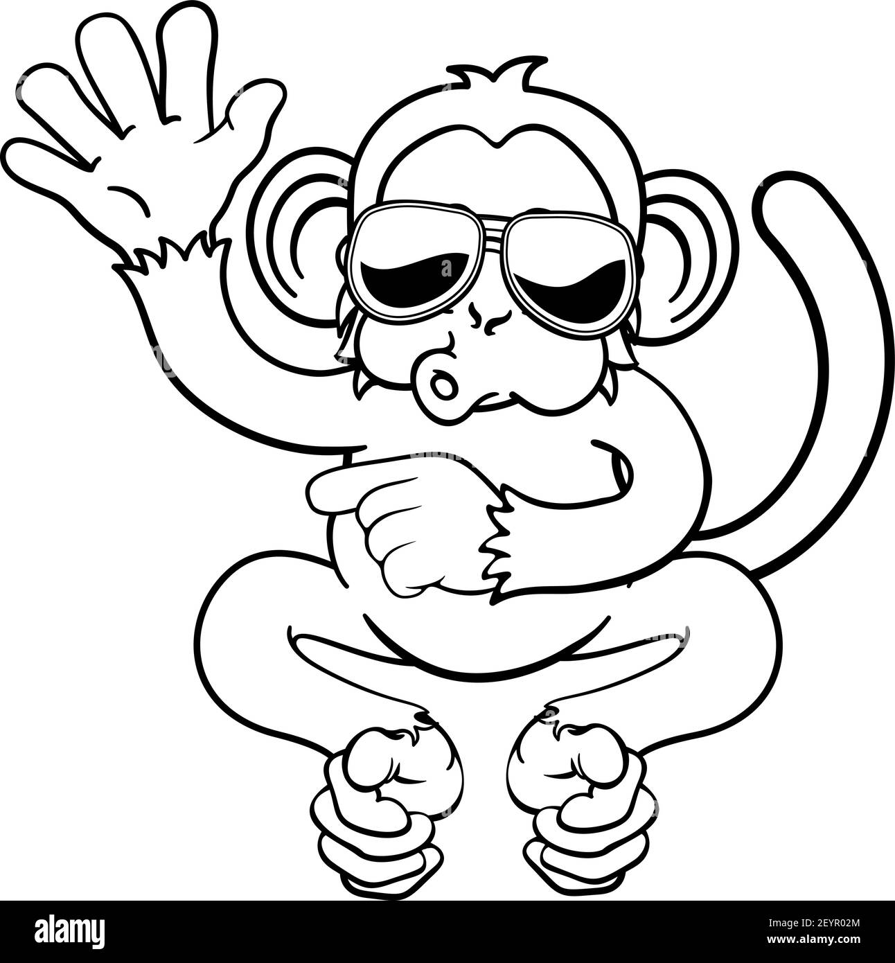 Monkey Sunglasses Cartoon Animal Waving Pointing Stock Vector