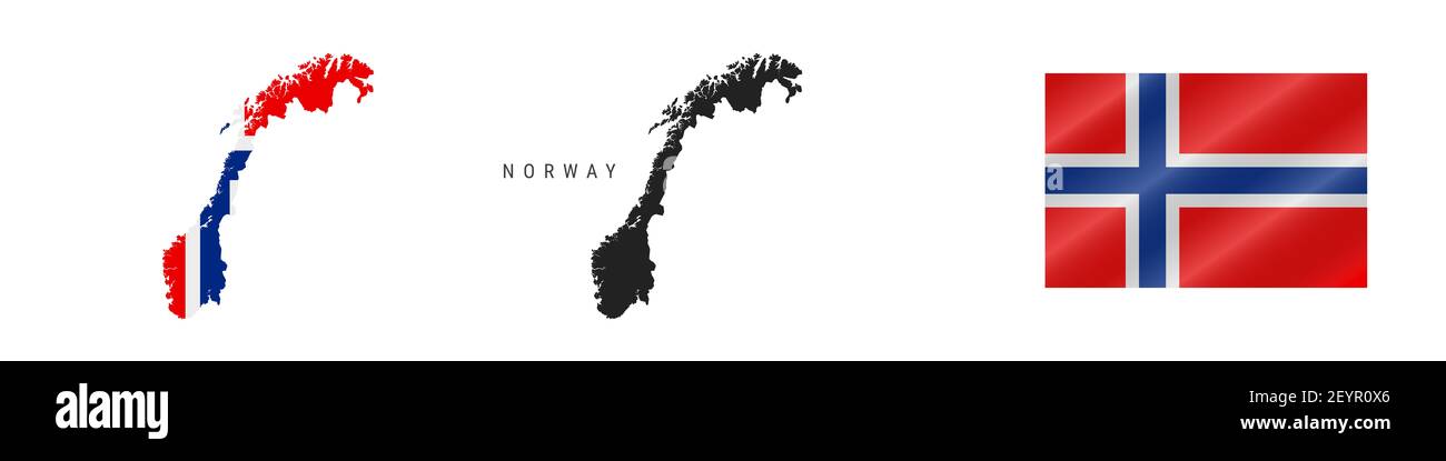 Norway. Map with masked flag. Detailed silhouette. Waving flag. illustration isolated on white. Stock Photo