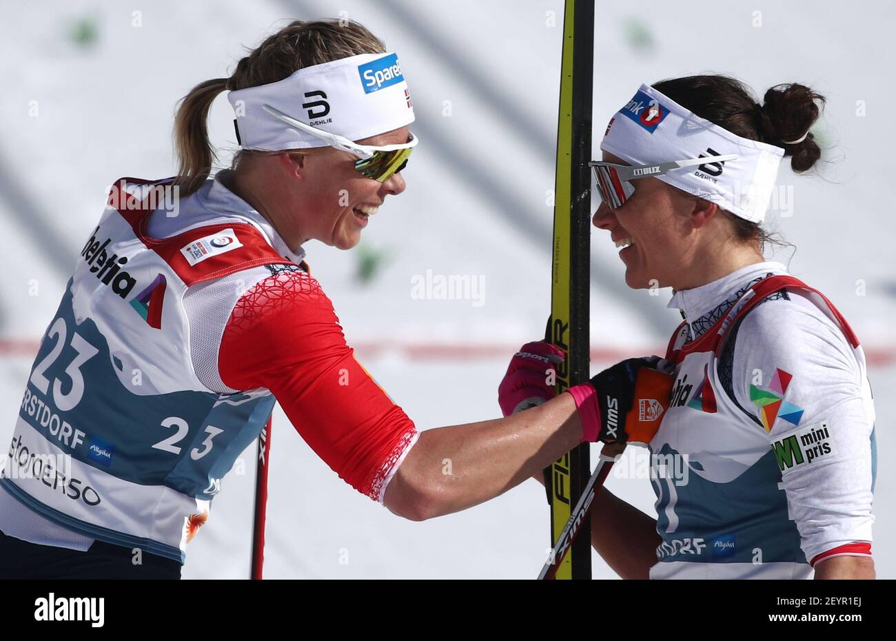 Bavaria Germany 6th Mar 21 Norway S Anne Kjersti Kalvaa L And Heidi Weng Chat After Competing In The Women S 30 Km Mass Start Classical Cross Country Competition At The 21 Fis Nordic World