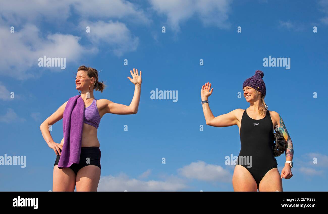 Edinburgh Scotland Uk 6th March 21 Anna And Naomi Looking Forwards To International Women S Day Iwd 8 March 21 Theme Women In Leadership Anna Neubert Wood Founder Director At Wanderwomen Ltd Facilitating Escapes For