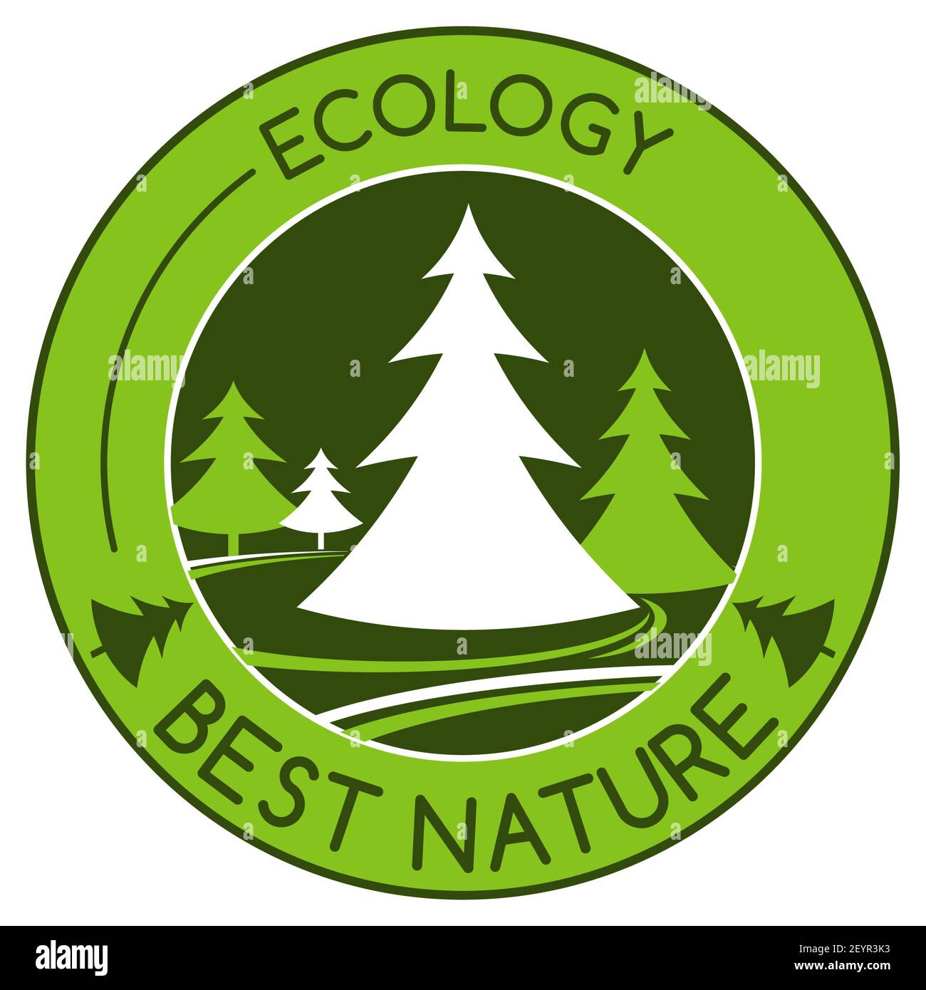 Green nature and environment ecology ion of green trees or forest park for environmental eco project or earth conservation association. Vector badge o Stock Vector