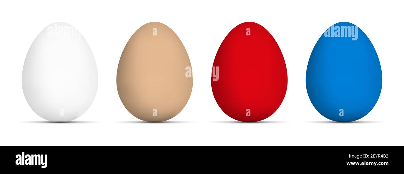 Multicolored chicken eggs. 3D realistic illustration. Stock Photo