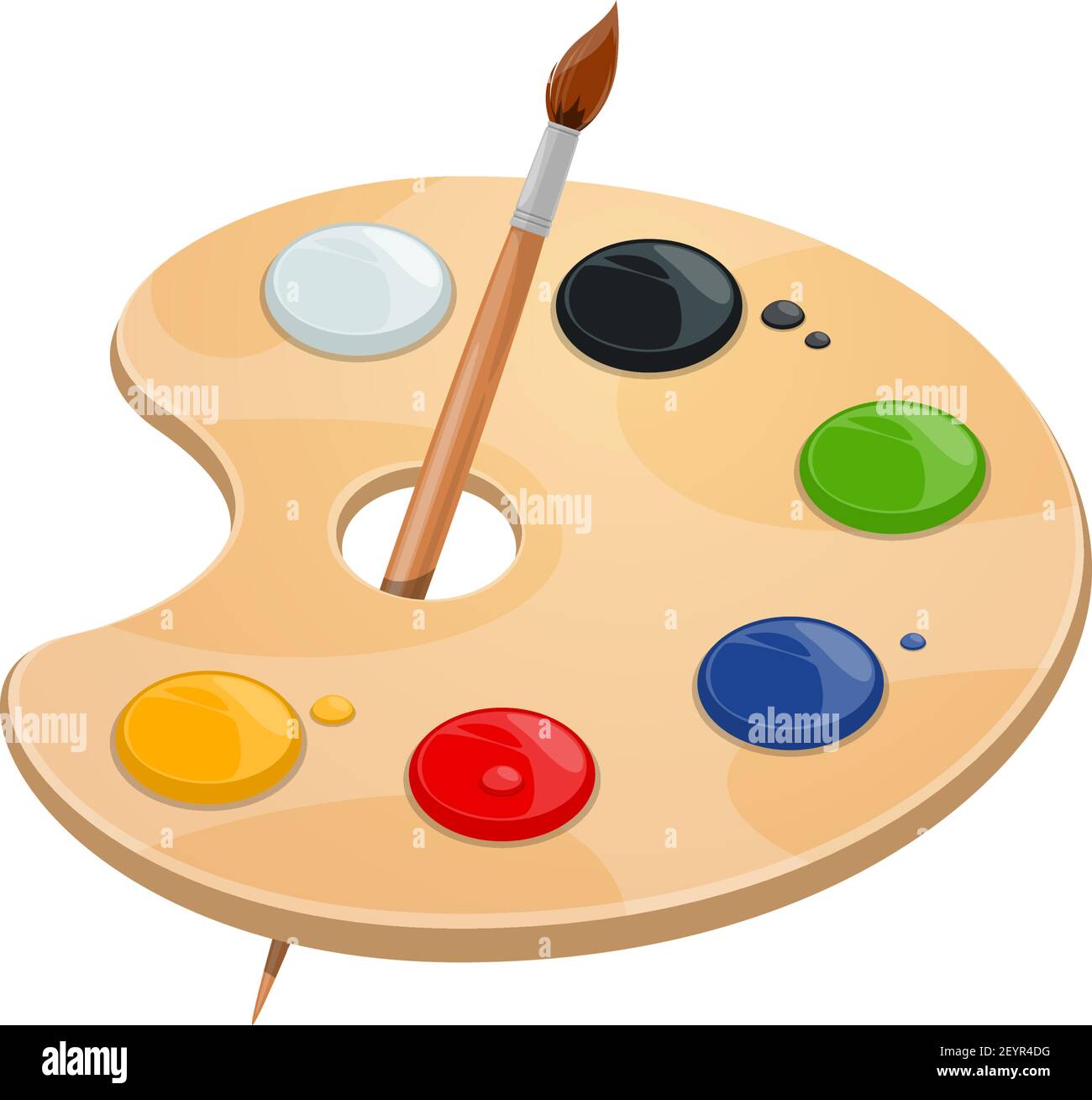 Watercolor palette with paint brush. Vector isolated artist tool or