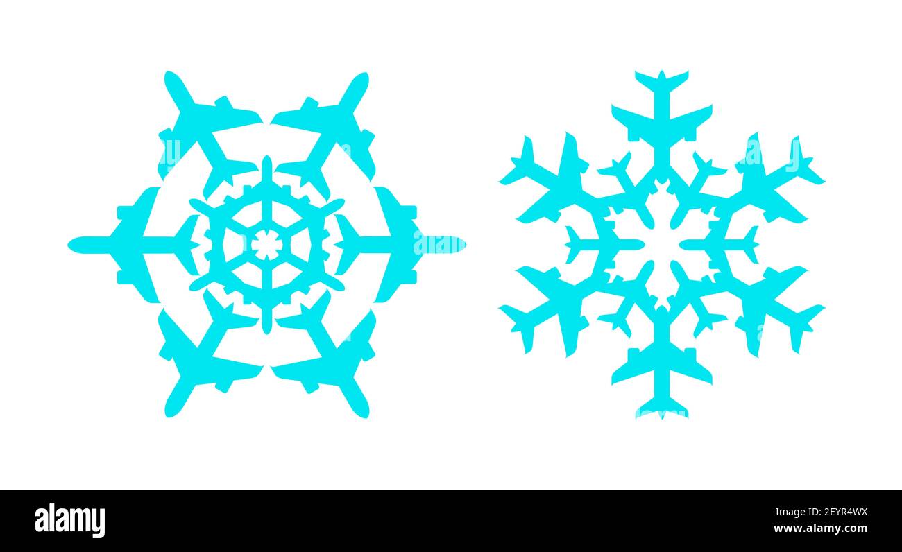 Airplane snowflakes. Flat illustration isolated on white. Stock Photo