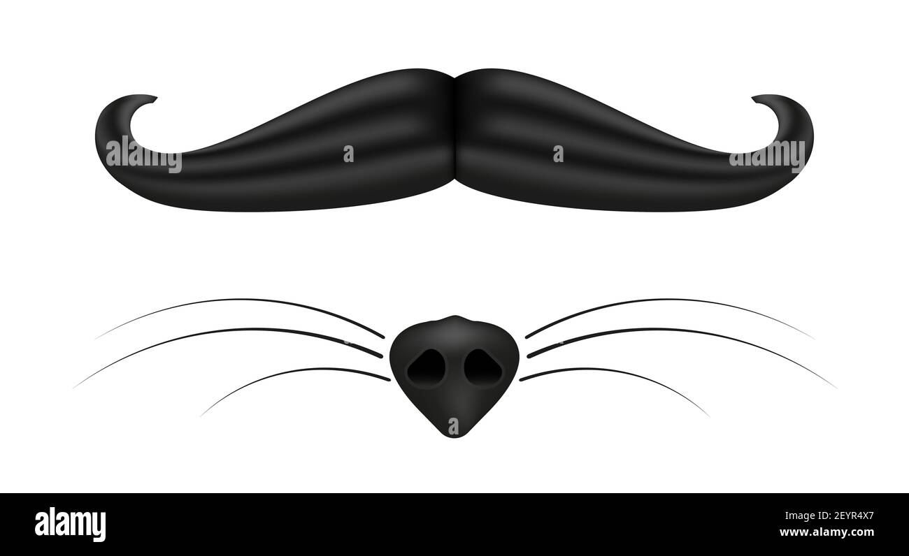 Vintage mens mustache. Female fox nose and mustache. 3D cartoon illustration. Stock Photo