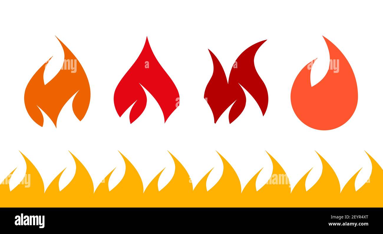 Fire flame icon set. Flat illustration isolated on white. Stock Photo