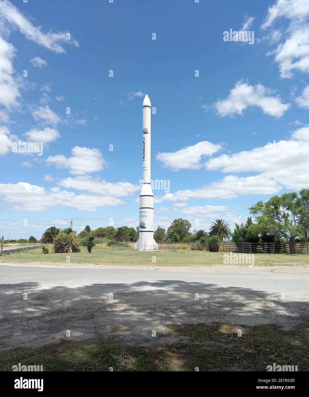 PIPINAS, PUNTA INDIO, BUENOS AIRES, ARGENTINA - Dec 21, 2020: Replica of the Tronador II space launcher designed to place satellites into orbit  for p Stock Photo