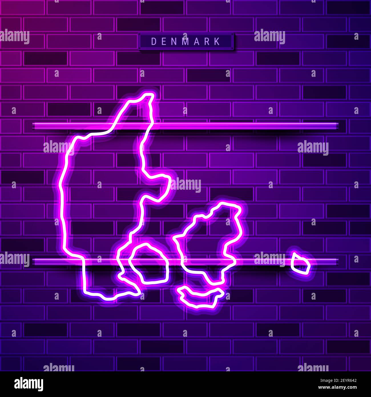 Denmark map glowing neon lamp sign. Realistic illustration. Country ...