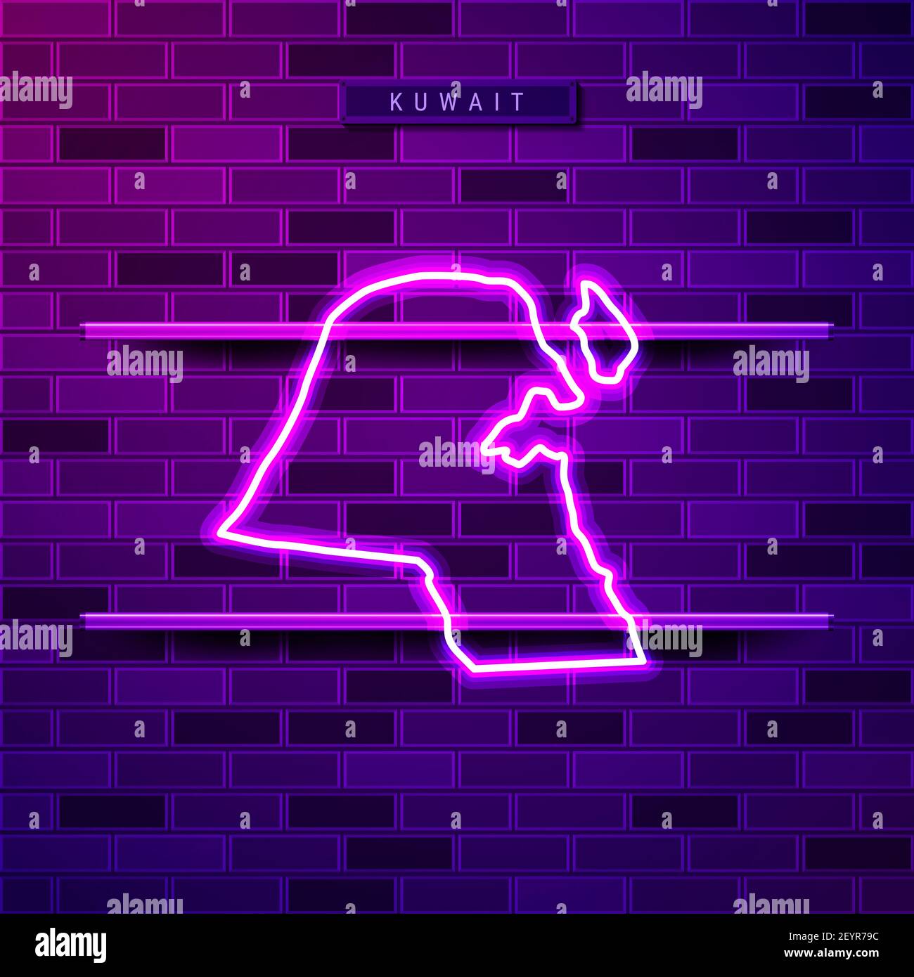 Kuwait map glowing neon lamp sign. Realistic illustration. Country name
