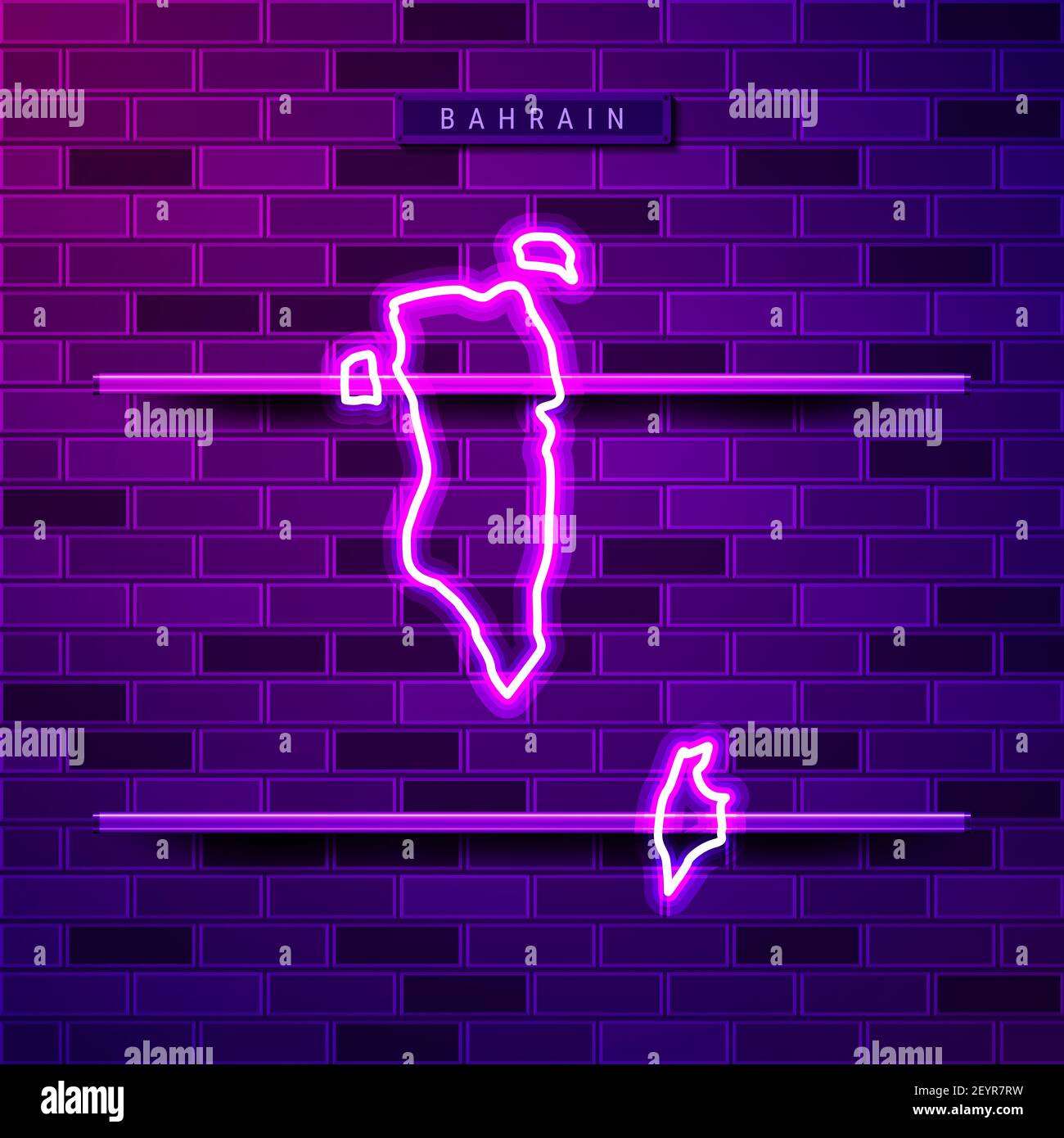 Bahrain map glowing neon lamp sign. Realistic illustration. Country