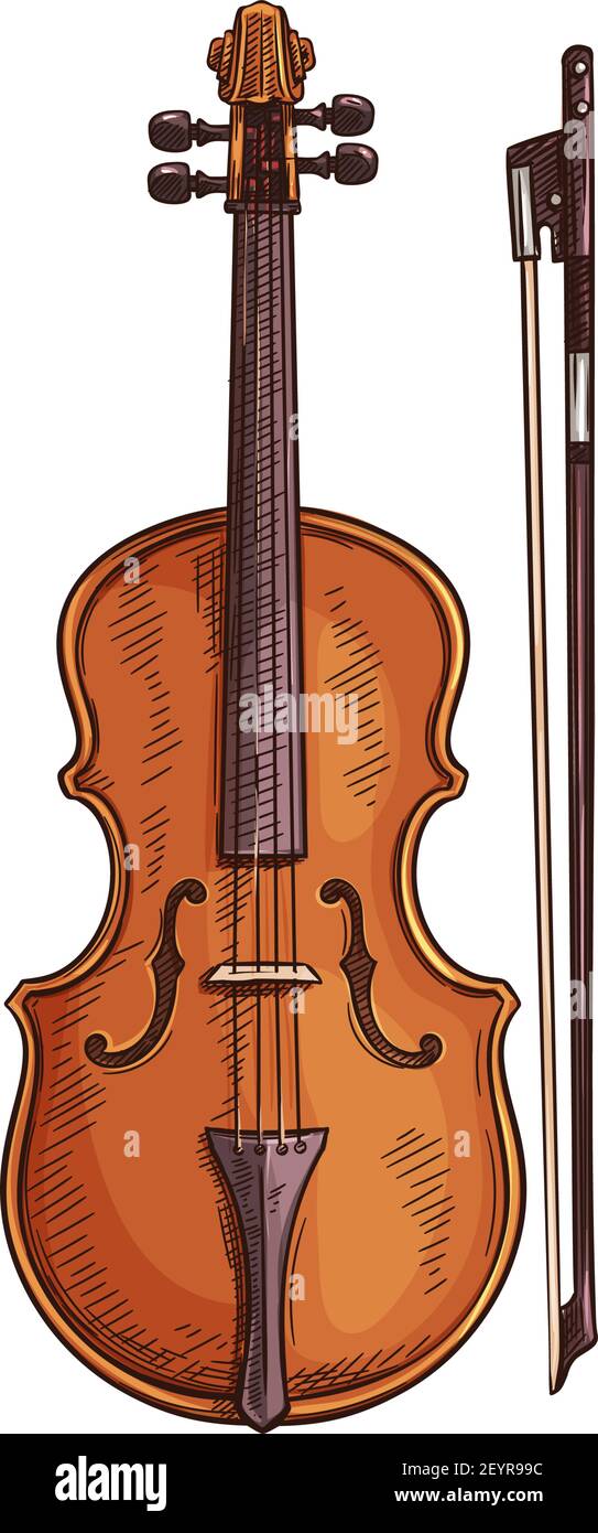 Italian viola isolated retro musical instrument. Vector wooden violin with  bow, cello sketch Stock Vector Image & Art - Alamy