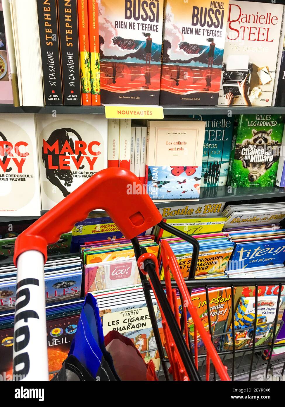 Books displayed in the book section of a supermarket, Lyon, France Stock Photo Alamy