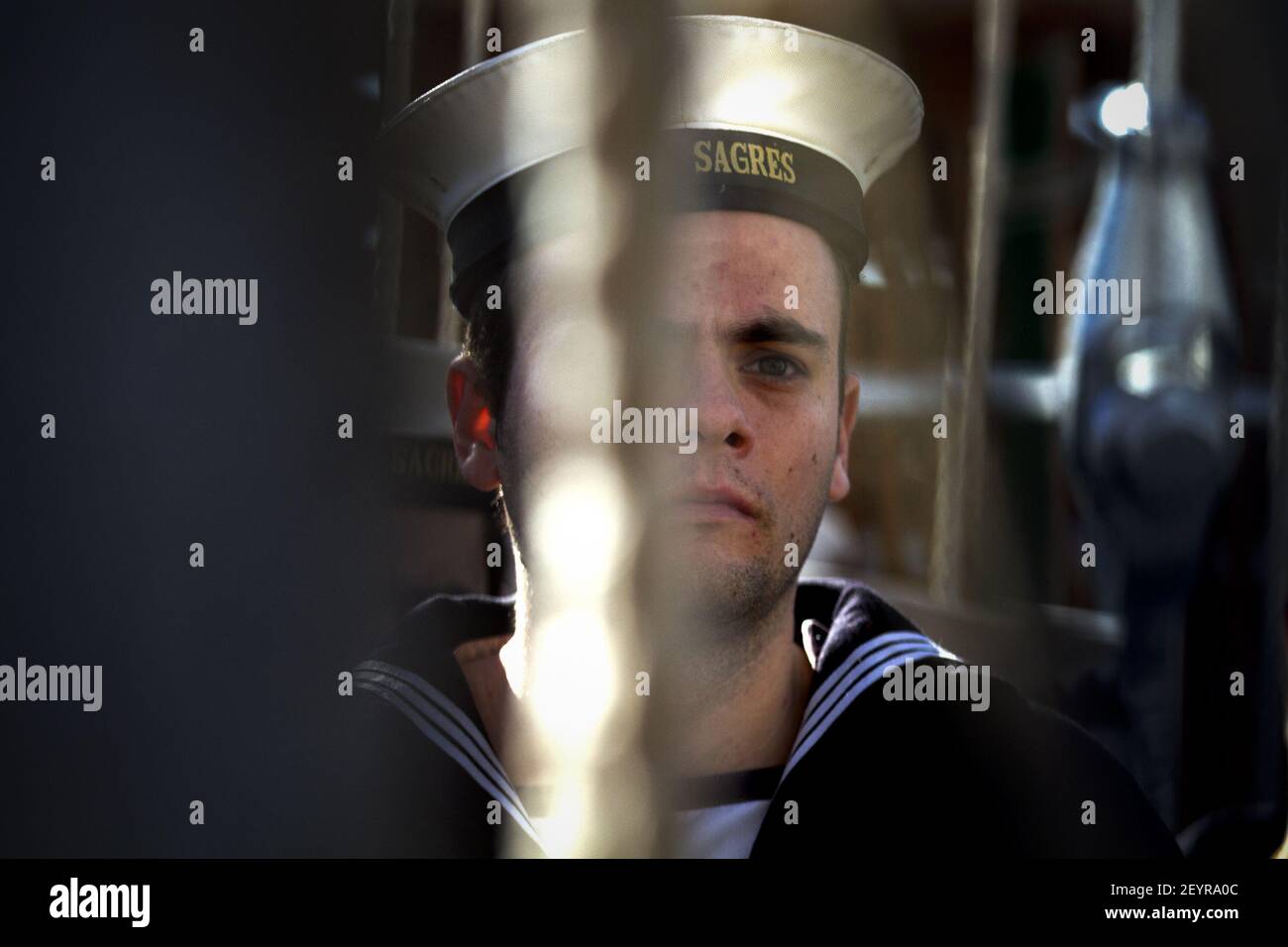 8 February 12 Lisbon Portugal A Salior Stand By As Jose Pedro Aguiar Branco Portuguese National Defense Minster Presided The Ceremony For The 50th Anniversary On Portuguese Nrp Sagres The Nrp