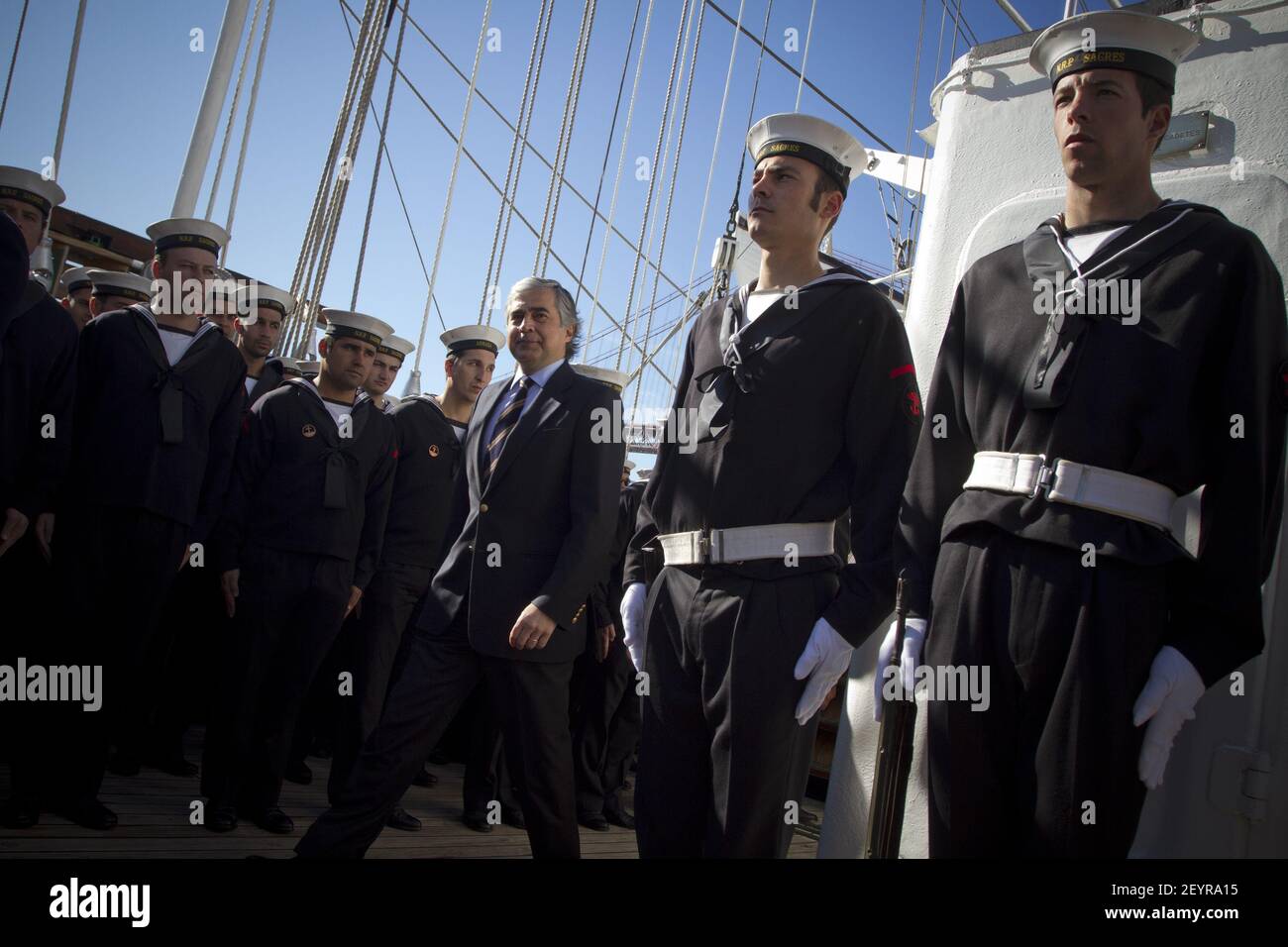 8 February 12 Lisbon Portugal Jose Pedro Aguiar Branco Portuguese National Defense Minster Presided The Ceremony For The 50th Anniversary On Portuguese Nrp Sagres The Nrp Sagres Is A Tall Ship