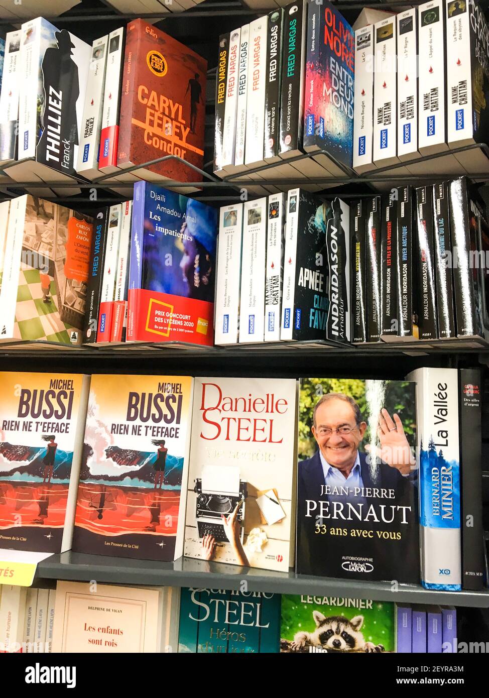 Books displayed in the book section of a supermarket, Lyon, France Stock Photo Alamy