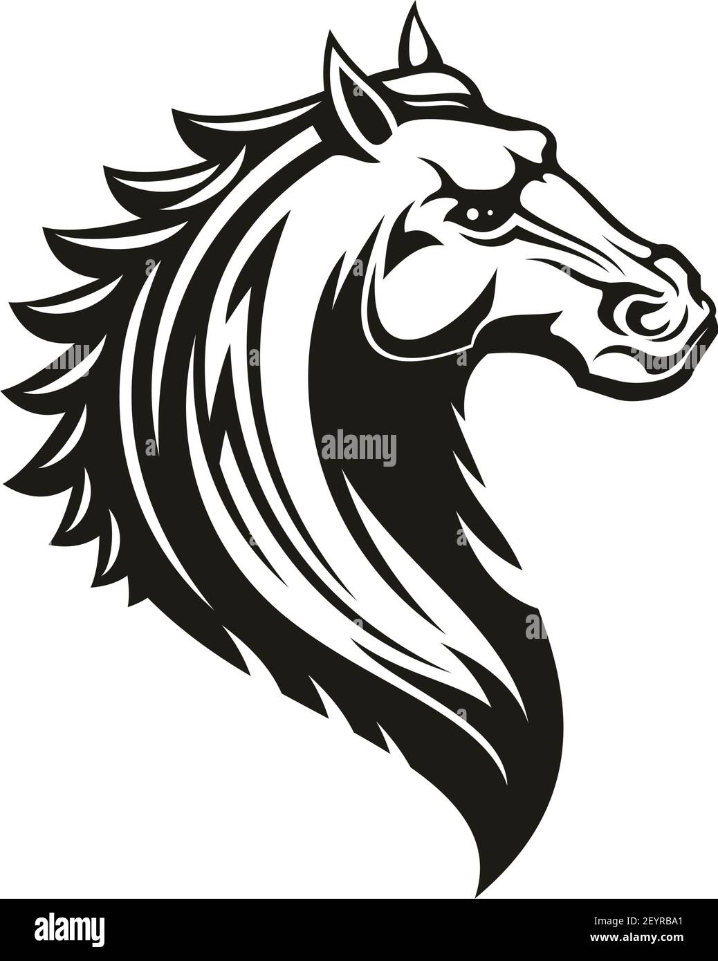 Horse head icon of black tribal animal Wild mustang stallion or mare with  curved neck and ornamental mane for tattoo horse racing sport mascot or t  Stock Vector Image  Art 