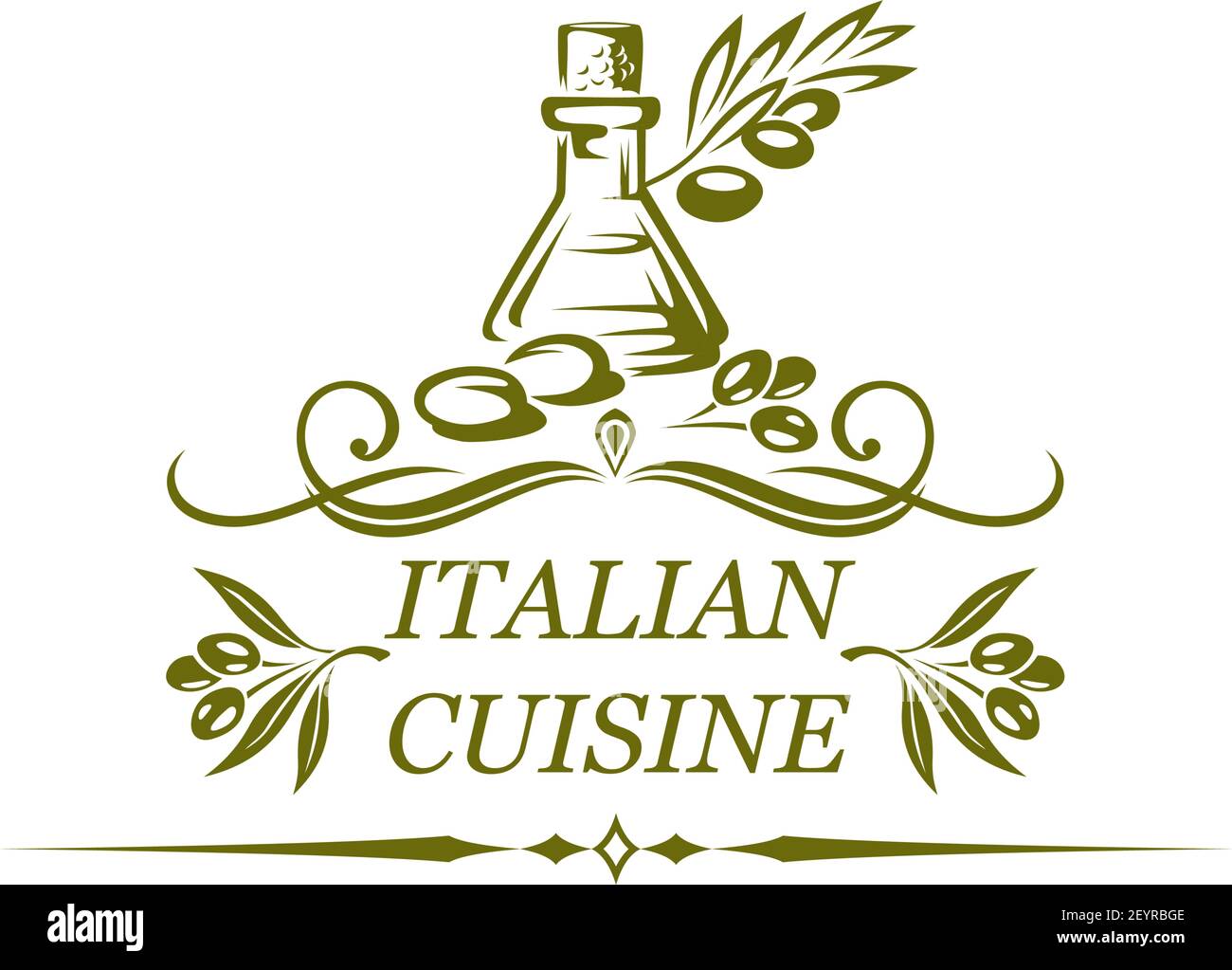 Italian cuisine isolated icon of olive oil and olives for traditional ...