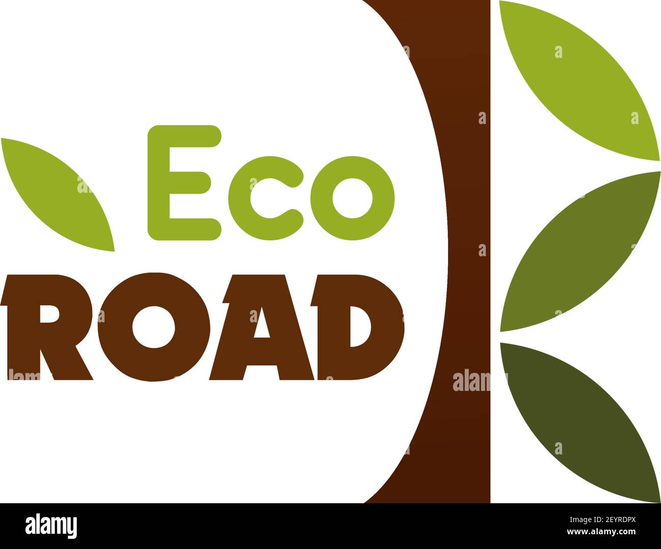 Eco road vector icon with green leaves. Vector emblem for road ...