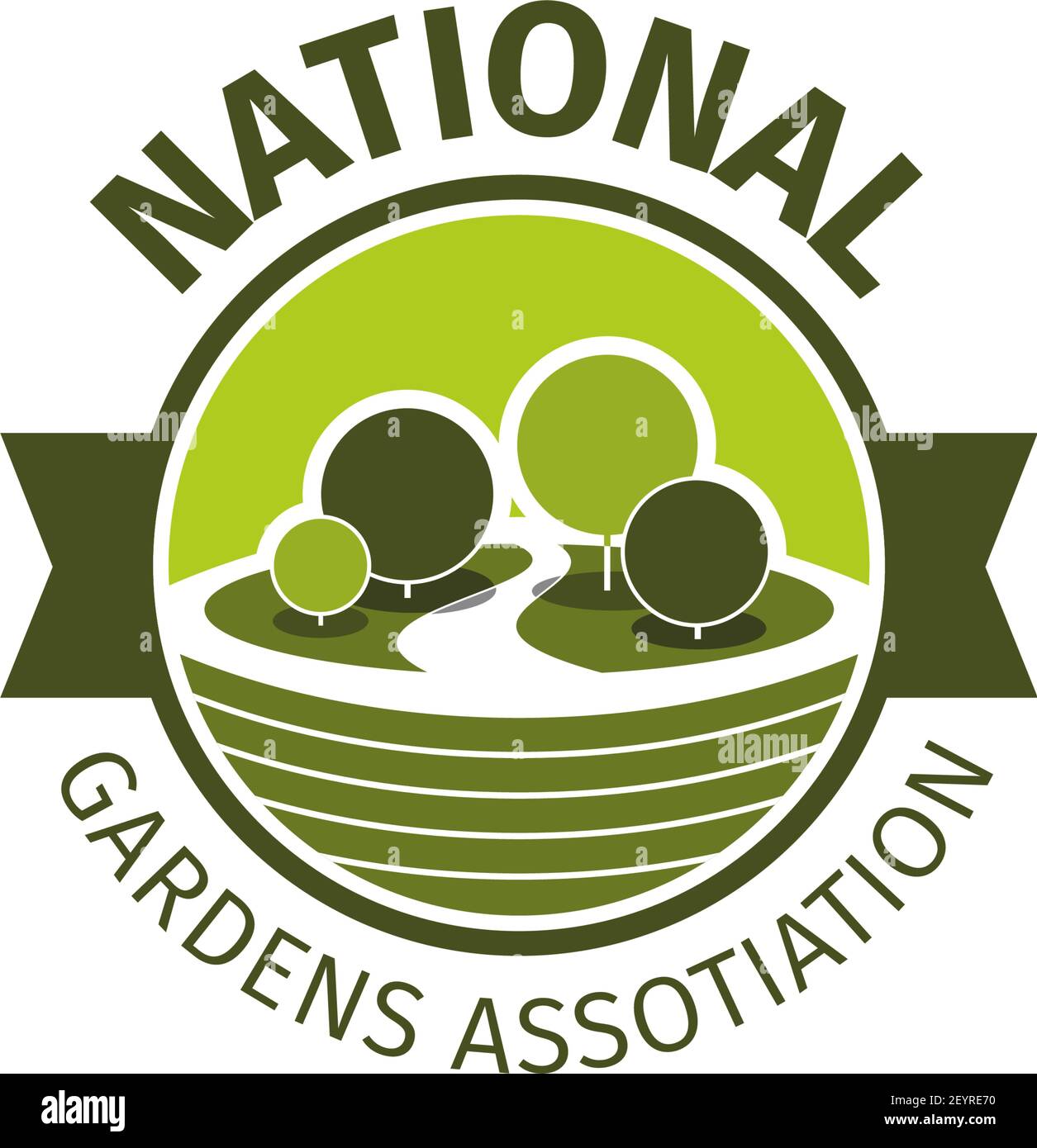 National gardens association vector sign in green colors. Creative bridge with green trees for gardening company or eco-business. Emblem symbol of sav Stock Vector
