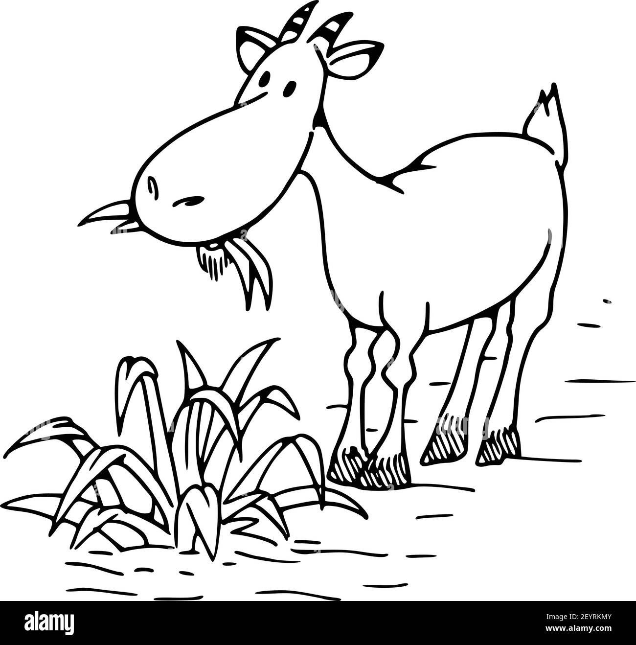 vector cartoon farm animals goat eat grass Stock Vector