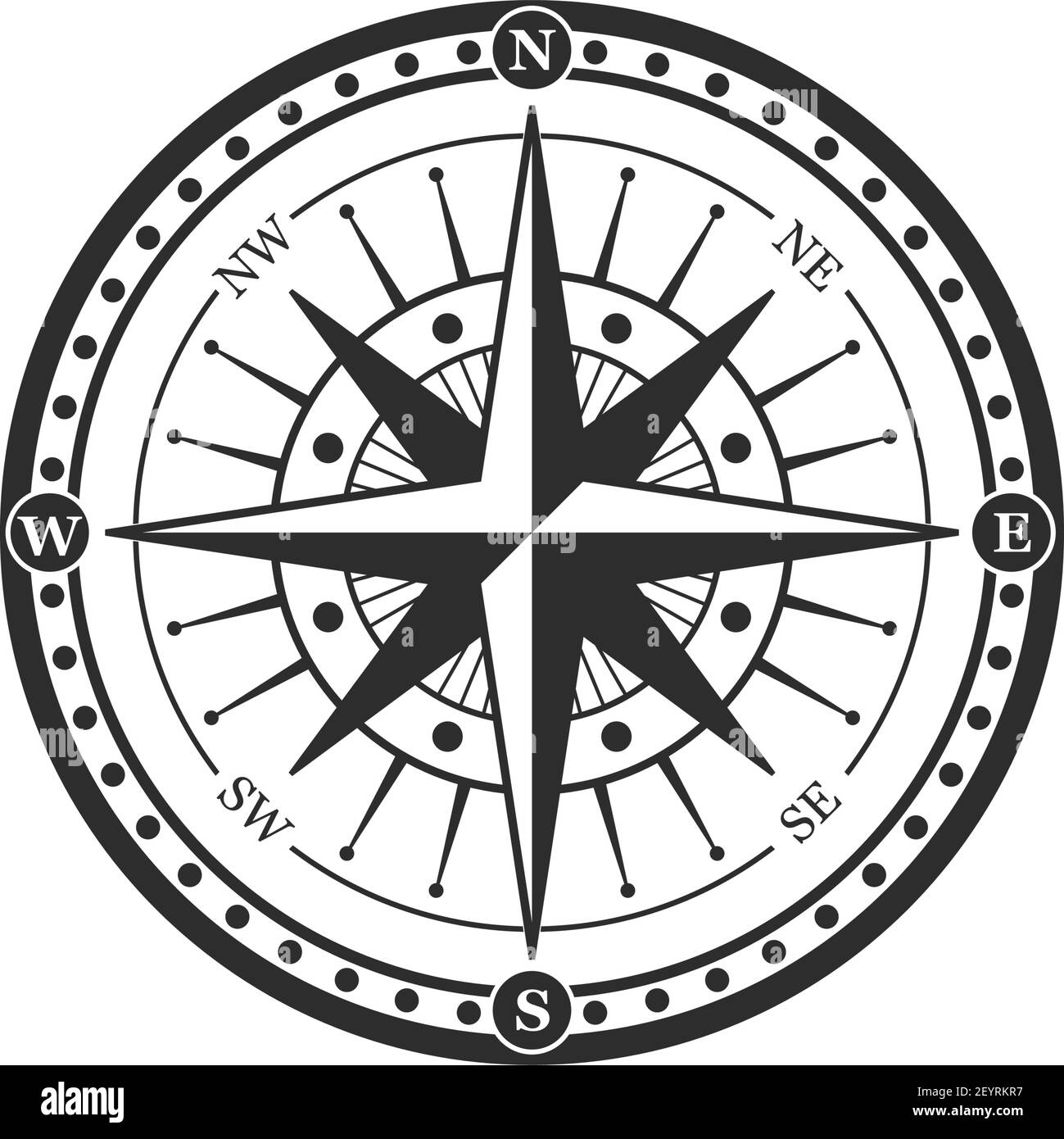 Vintage nautical compass rose or windrose with star shaped map pointers of  North, East, South and West wind direction. Marine navigation, navy heraldr  Stock Vector Image & Art - Alamy