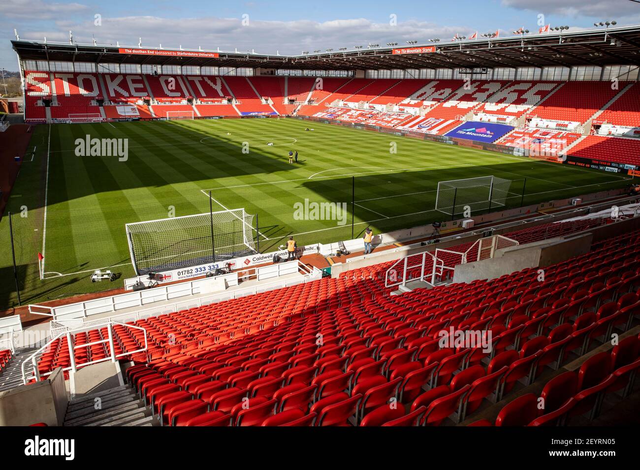 6th March 2021; Bet365 Stadium, Stoke, Staffordshire, England; English Football League Championship Football, Stoke City versus Wycombe Wanderers; The sun out at the Bet365 stadium Stock Photo