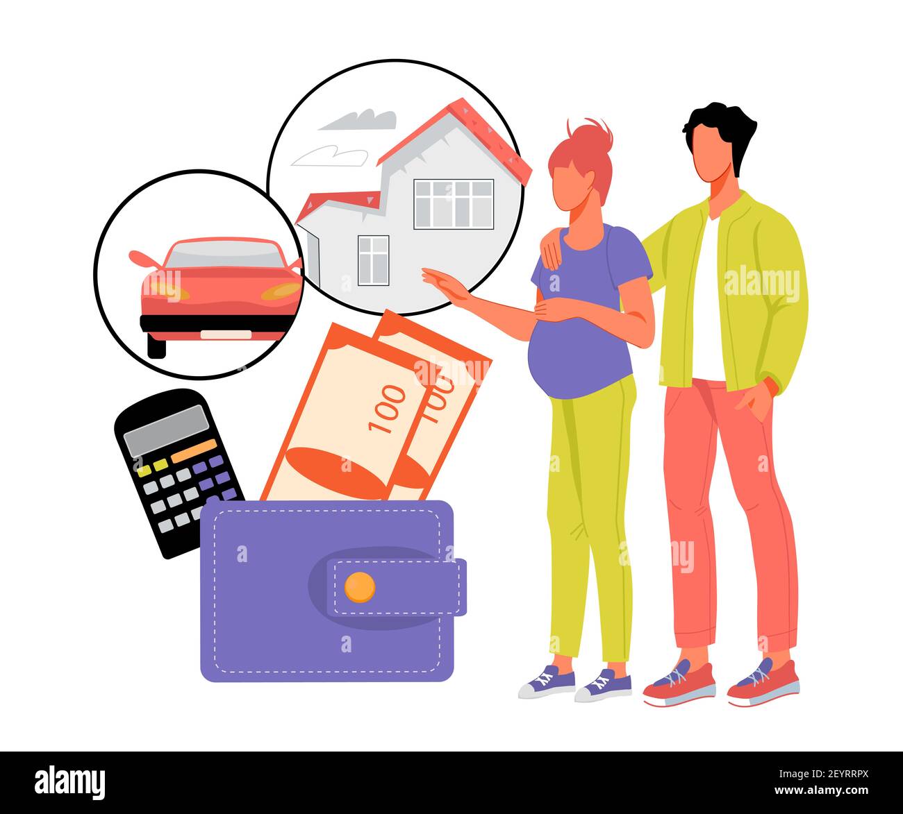 Family budget planning with young couple expecting child. Family savings  for future purchases, income expenses and target money savings, flat vector  i Stock Vector Image & Art - Alamy