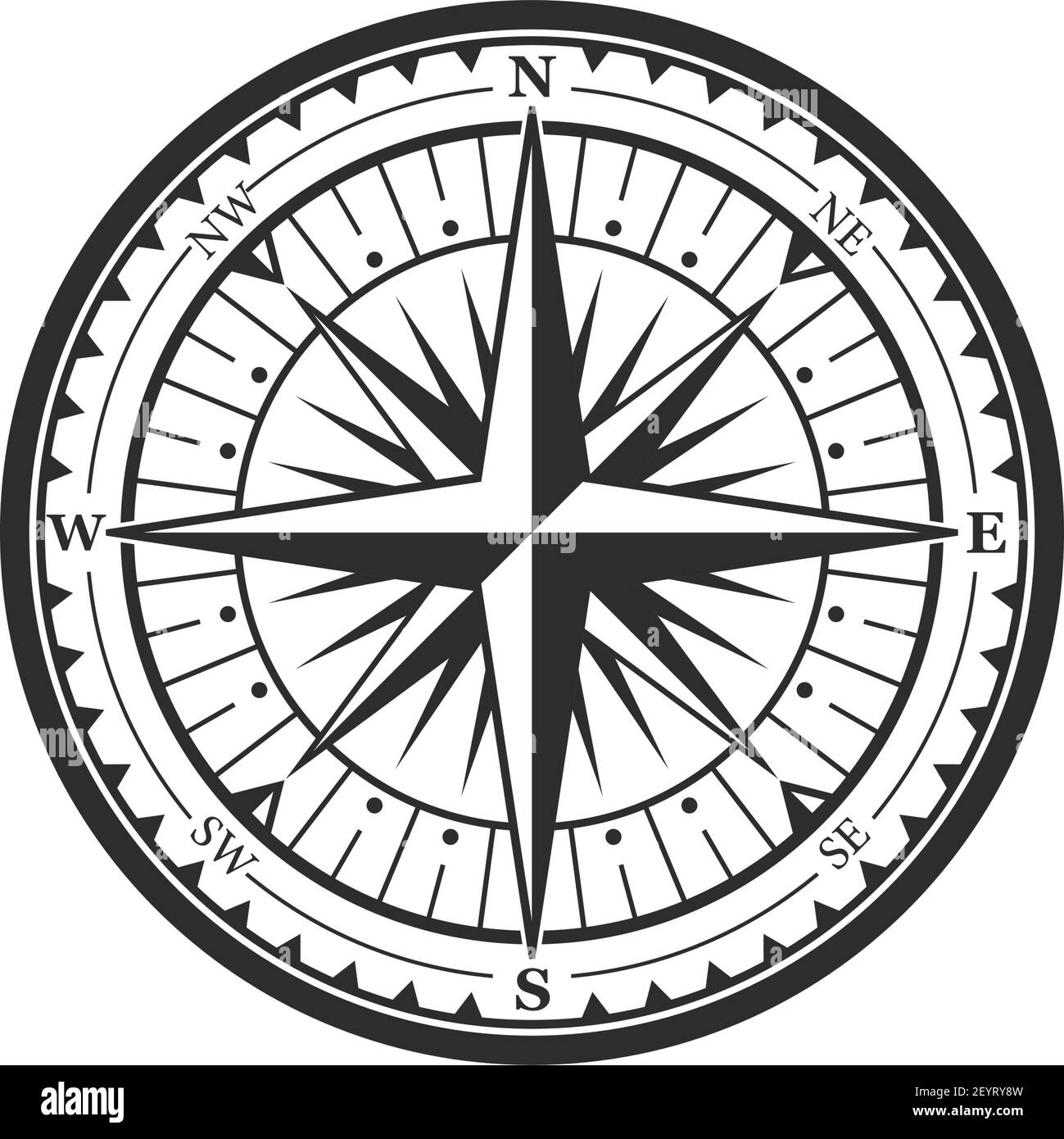 Old navigation compass heraldic icon. Vector Winds Rose symbol of ...