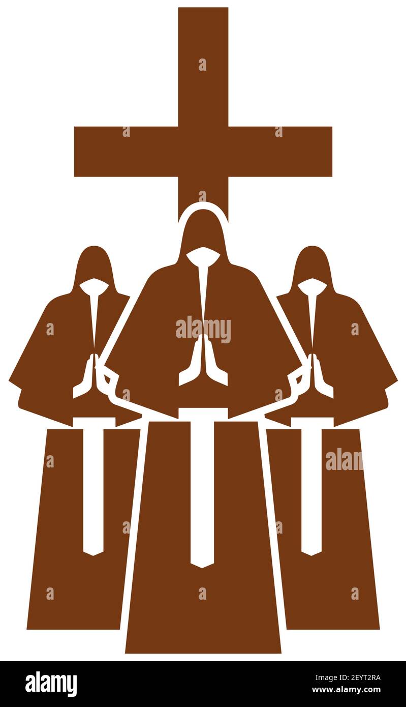 Catholic priests and crucifix isolated religion symbols. Vector male preachers in robe and cross Stock Vector