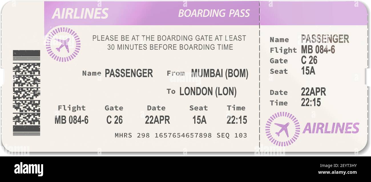 Airlines boarding pass isolated ticket template. Vector passenger card